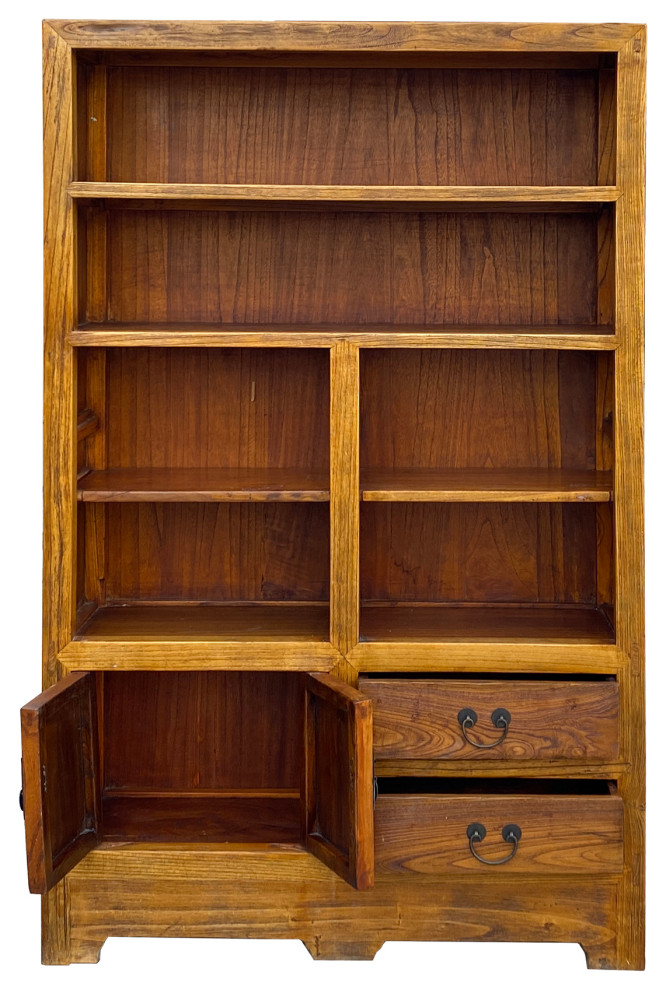 Rustic Raw Wood Medium Brown Bookcase Display Cabinet Hcs5944   Transitional   Bookcases   by Golden Lotus Antiques  Houzz