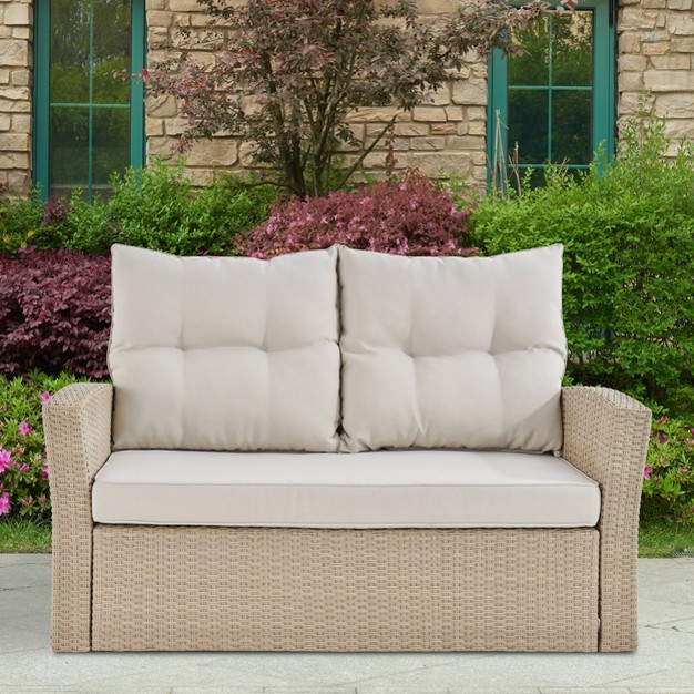 Canaan 4pc All Weather Wicker Outdoor Seating Set Cream Alaterre Furniture