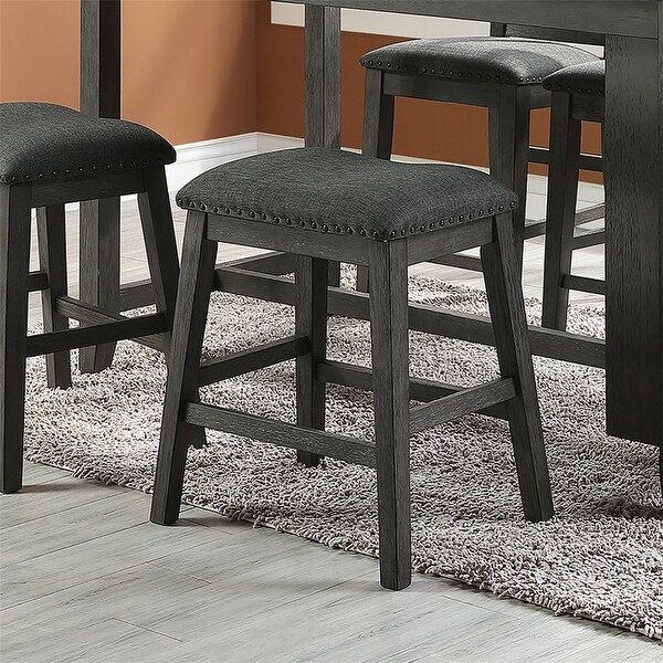 Dark Grey Fabric Padded Counter Stool，Set of 2， Kitchen/Bar Stools