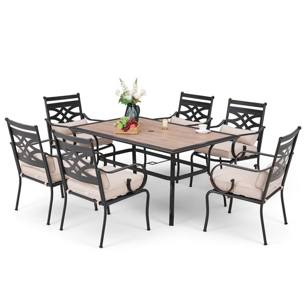 7pc Outdoor Dining Set With Faux Wood Table amp Umbrella Hole Captiva Designs