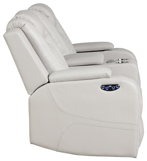 Benz LED  ampPower Reclining Loveseat Made With Faux Leather in Ice/ White   Contemporary   Loveseats   by Homesquare  Houzz