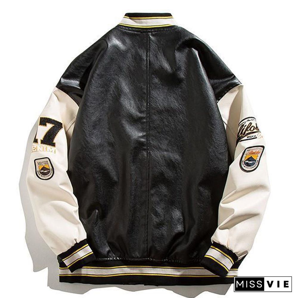 Leather Stitching Embroidery Baseball Uniform Jacket