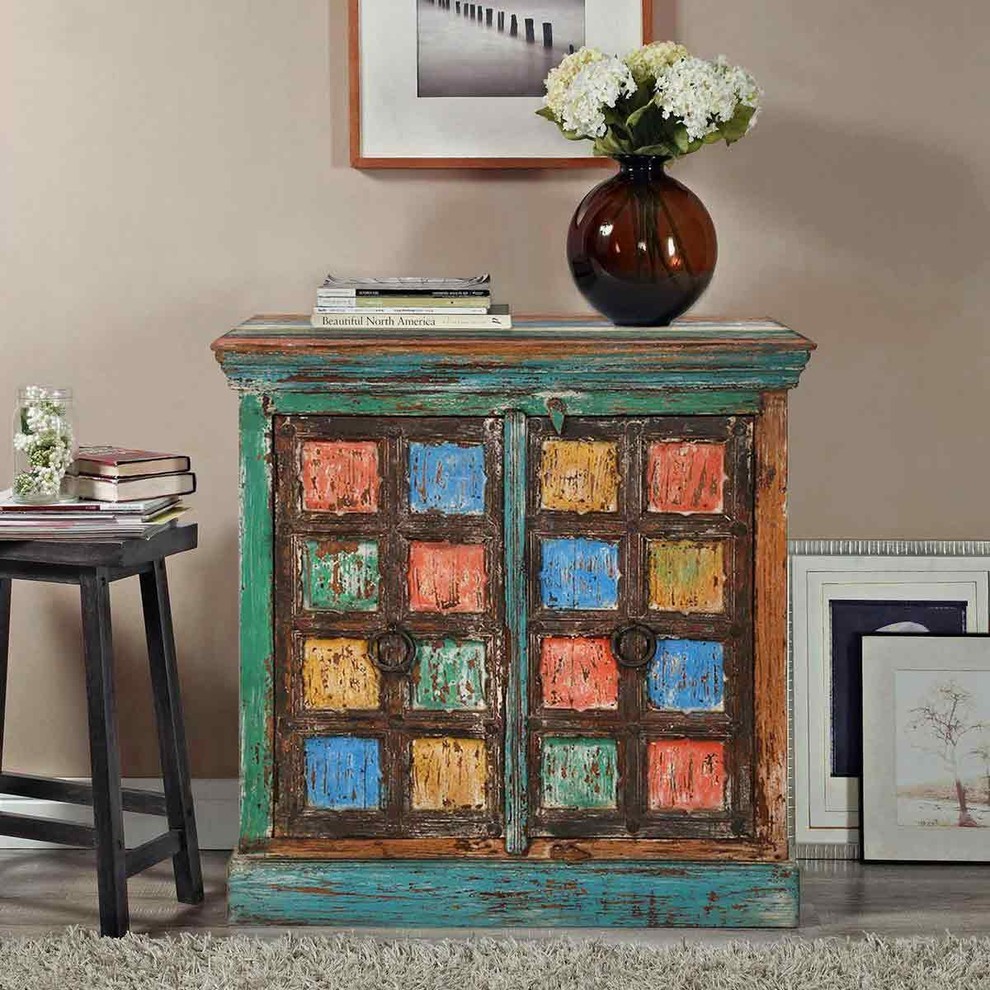 Monty Multicolor Two Door Rustic Reclaimed Wood Accent Storage Cabinet   Farmhouse   Accent Chests And Cabinets   by Sierra Living Concepts Inc  Houzz