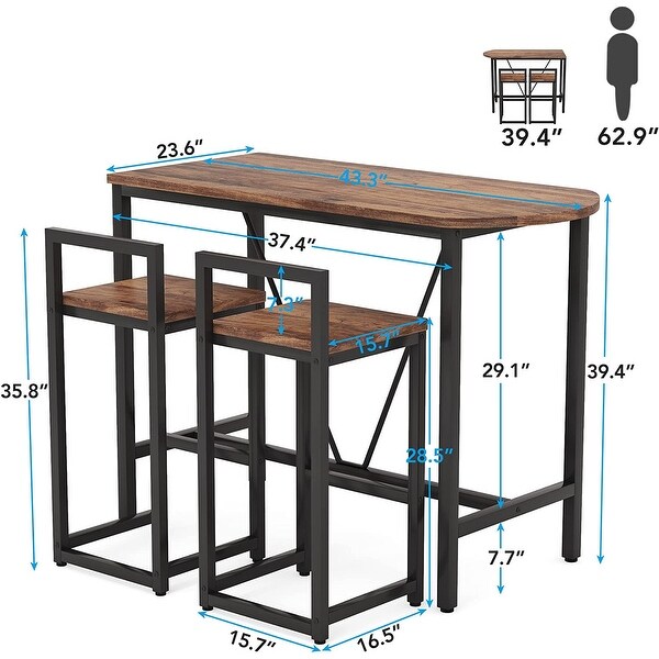 3-Piece Kitchen Bar Table Set with 2 Bar Stools - N/A