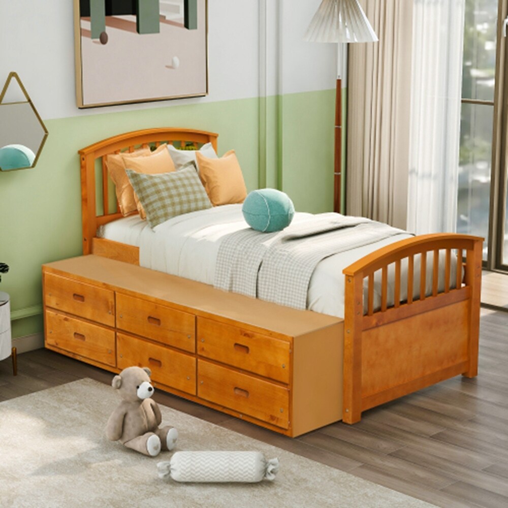 Solid Wood Platform Storage Bed with Drawers