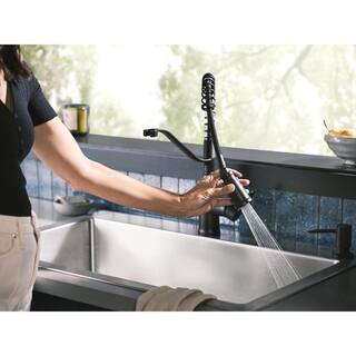 MOEN Nolia Single-Handle Pre-Rinse Spring Pulldown Sprayer Kitchen Faucet with Power Boost in Matte Black 87886BL