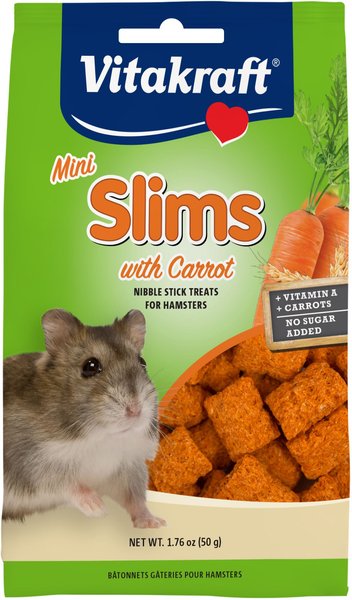 Vitakraft Mini Slims with Carrot Hamster and Small Animal Nibble Stick Treat， 1.76-oz bag