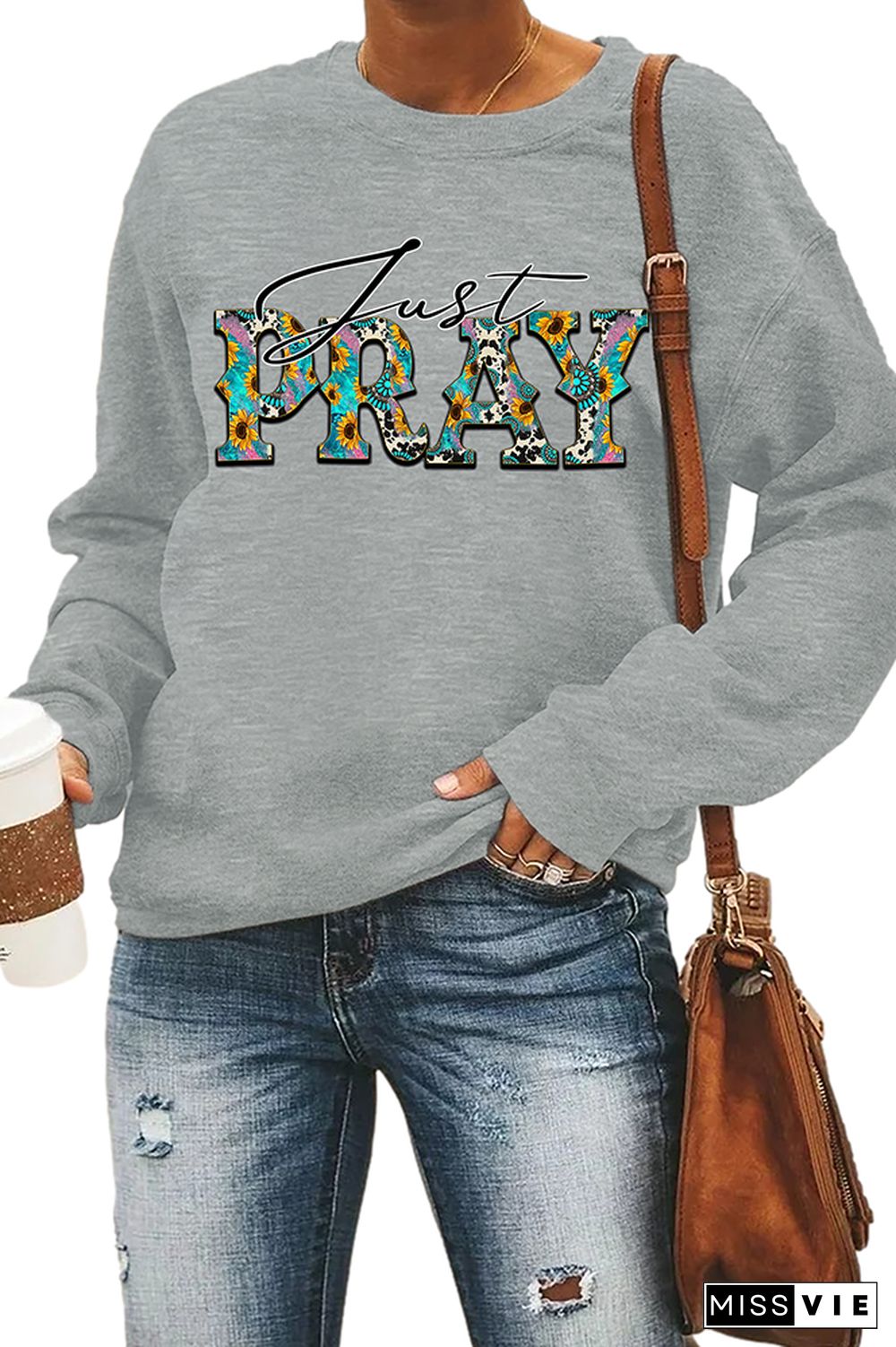 Just Pray Print Pullover Longsleeve Sweatshirt Wholesale