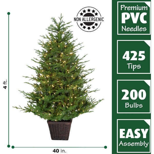 Fraser Hill Farm 4.0Ft Adirondack Pre Lit Potted Christmas Tree Décor with Warm White LED Lights