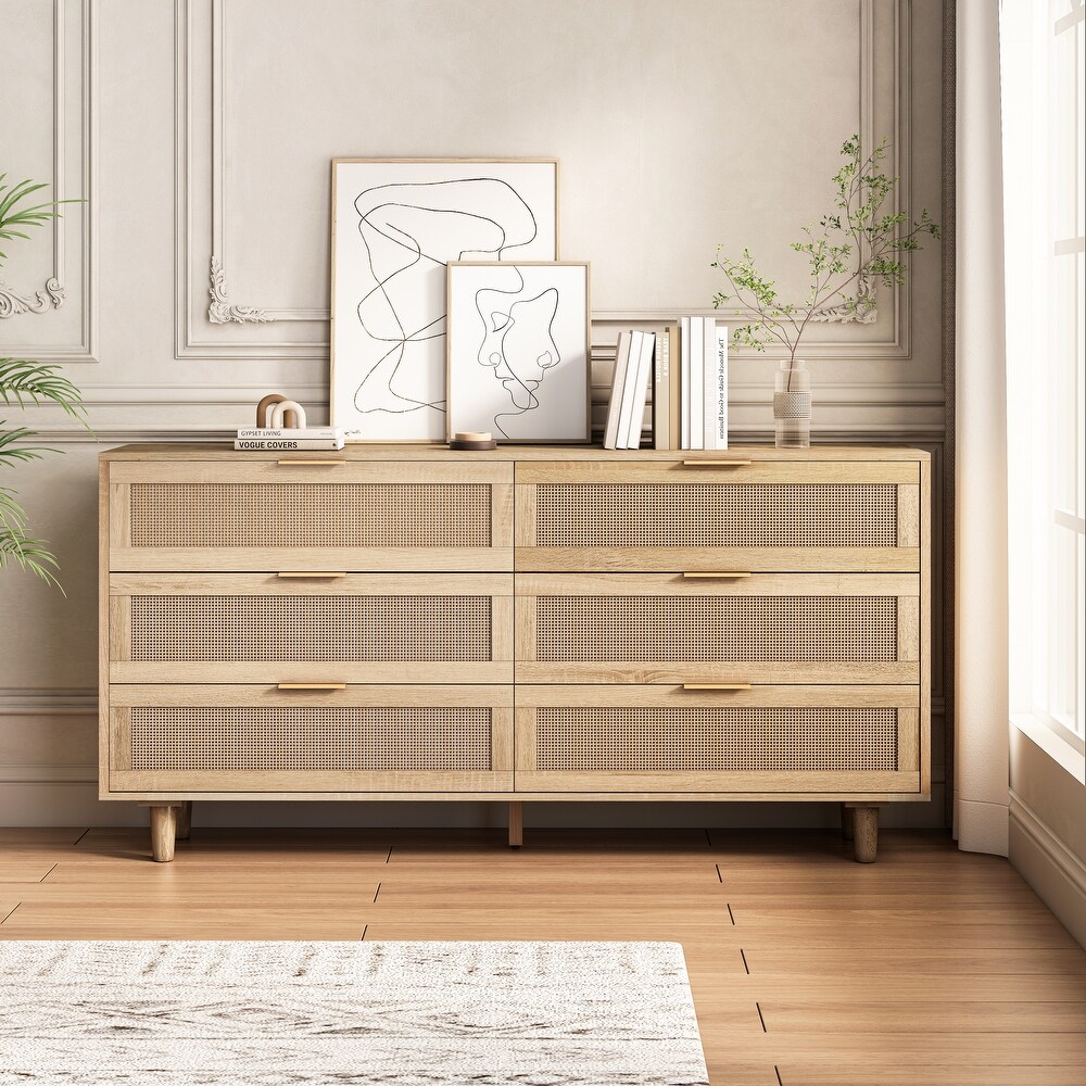 Modern 6 Drawers Rattan Storage Cabinet Rattan Drawer