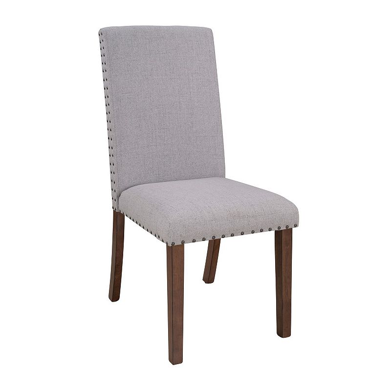 Side Chair with Fabric Seat and Nailhead Trim， Set of 2， Gray