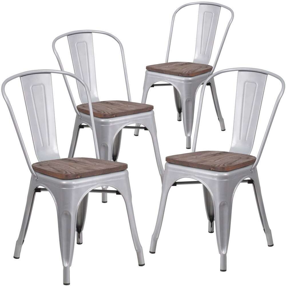 Wood Seat/ Galvanized Steel Stackable Chair (Set of 4)   18\