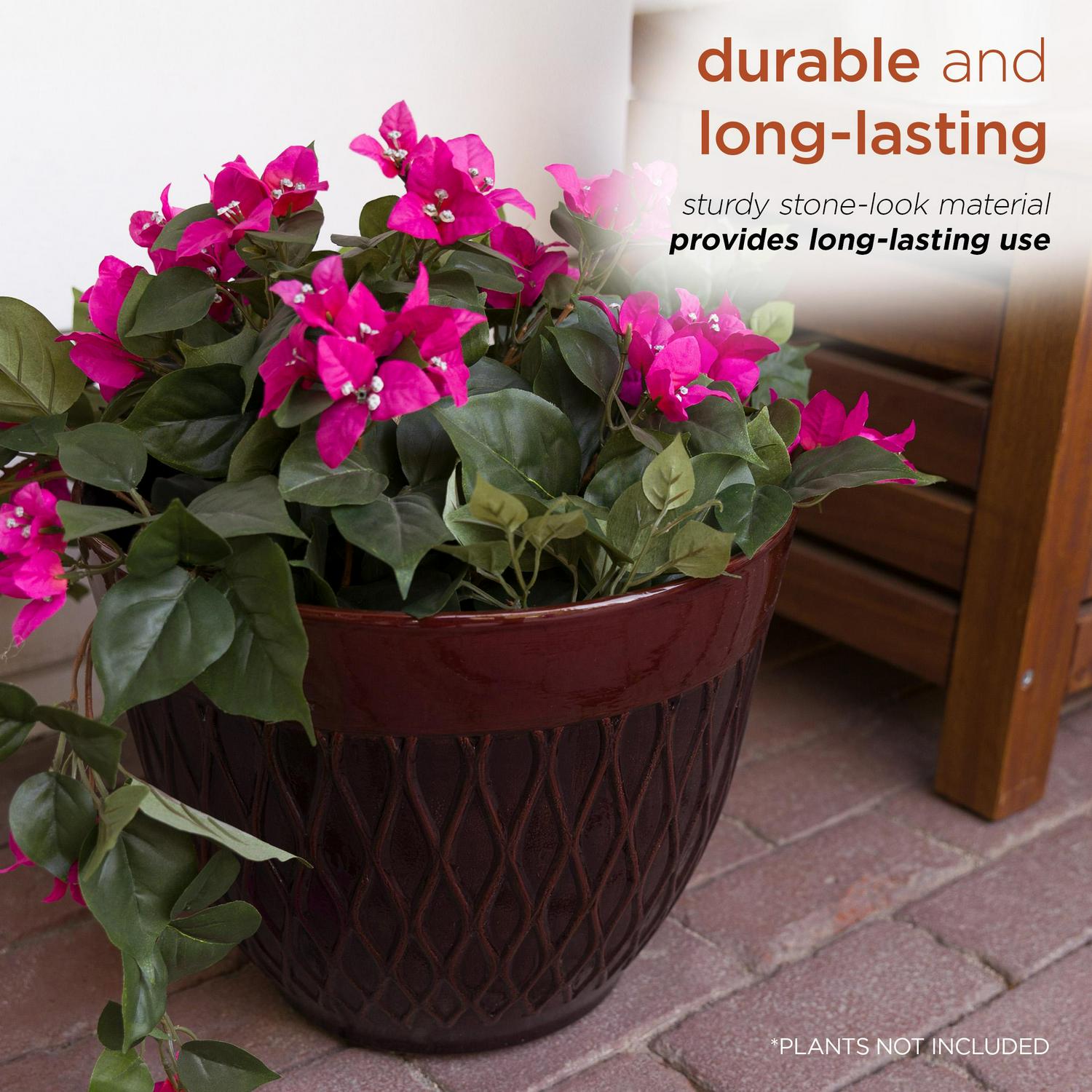 Alpine Corporation 15  x 12  StoneLook Planters with Drainage Holes Red Set of 2  Crowdfused