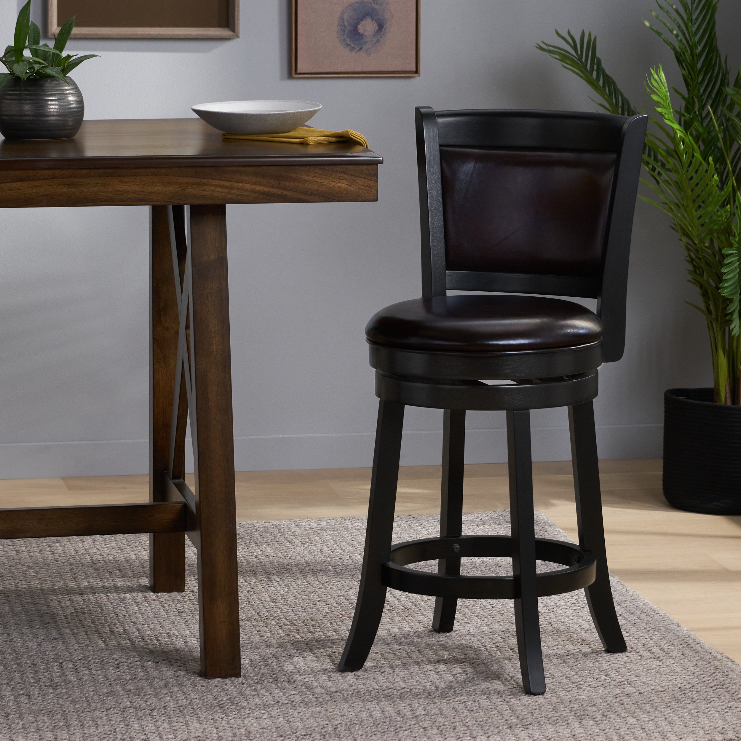 Davis 24-Inch Black Bonded Leather Swivel Backed Counter Stool