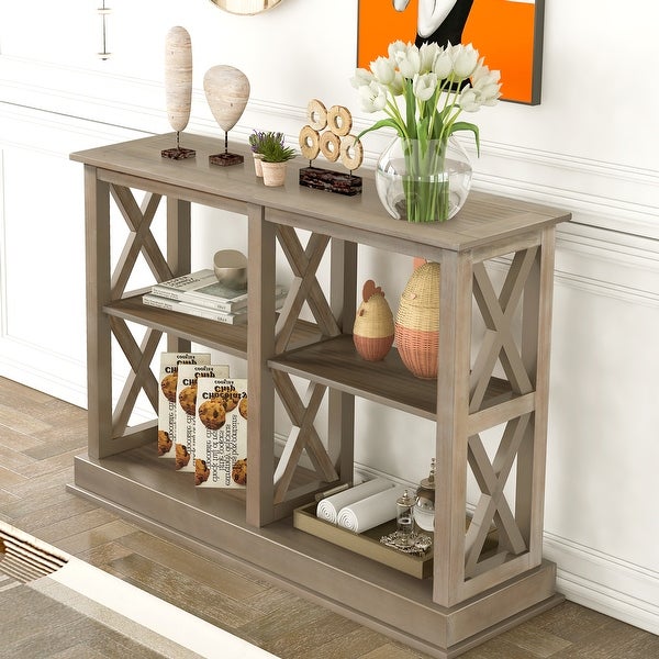 Console Table with 3-Tier Open Storage Spaces and 