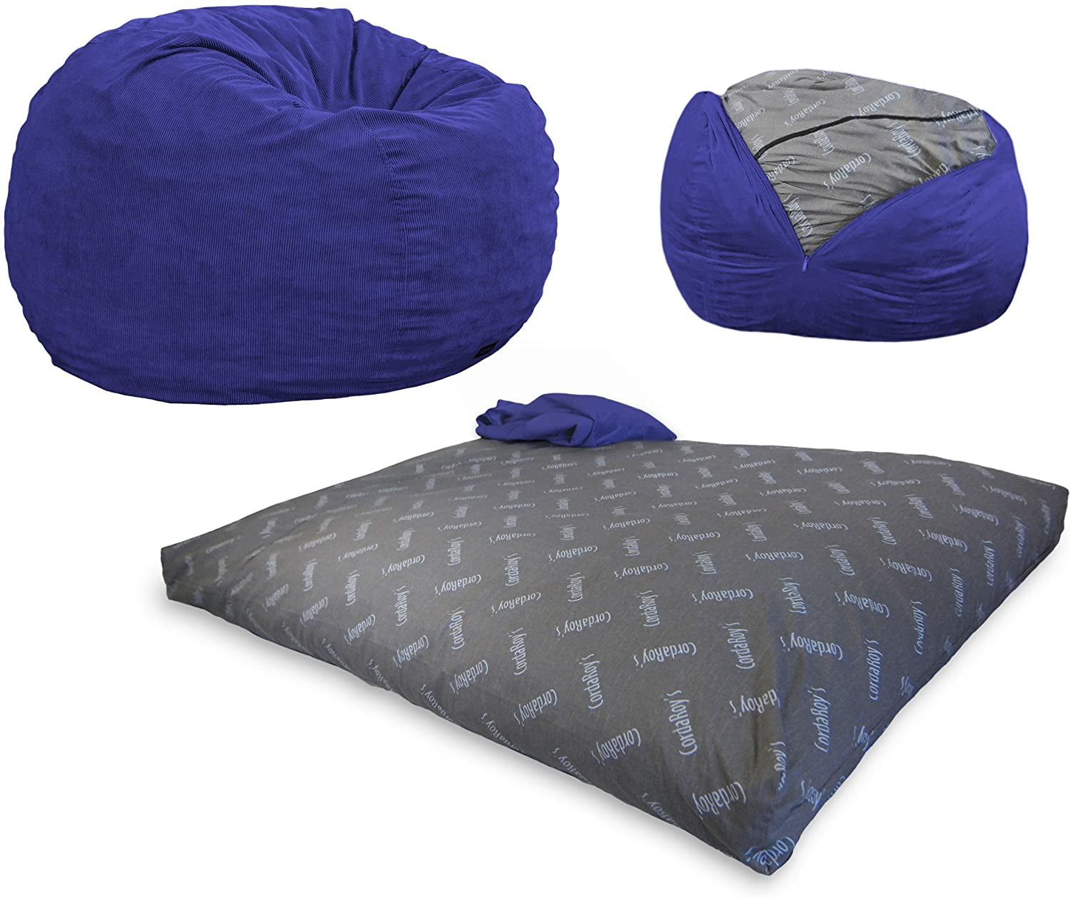 CordaRoy's Convertible Corduroy Full Size Bean Bag Chair, Navy