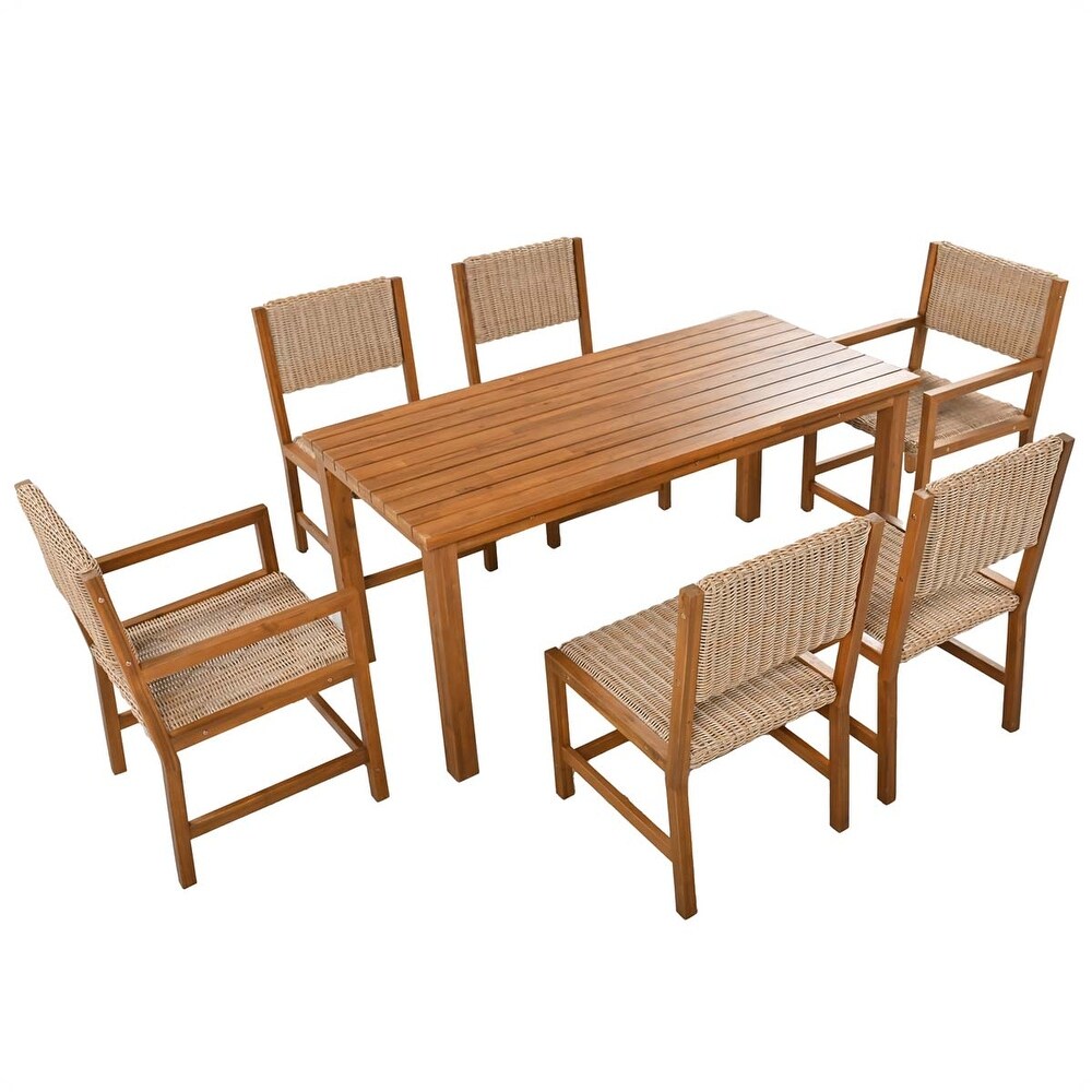 Acacia Wood And Rattan Outdoor Dining Table