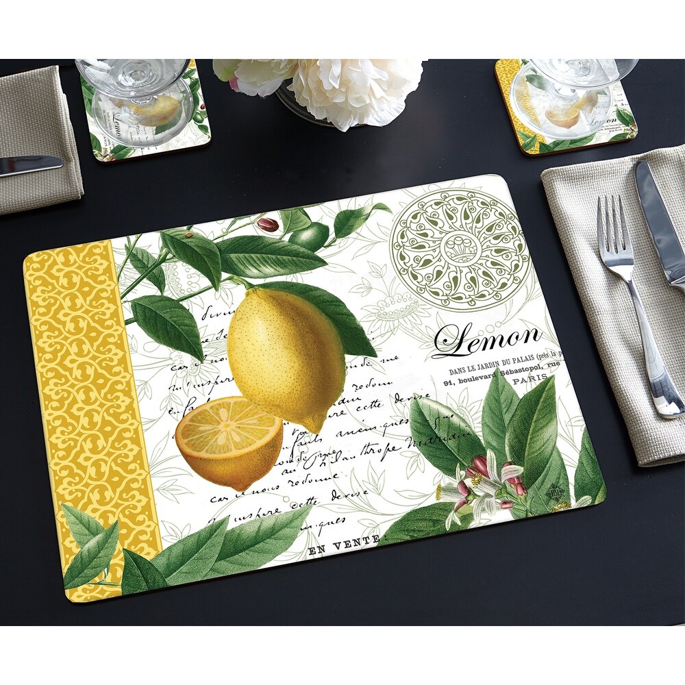 Cala Home Hardboard Placemats   Citron   Set of 4   15.5x11.25x.204