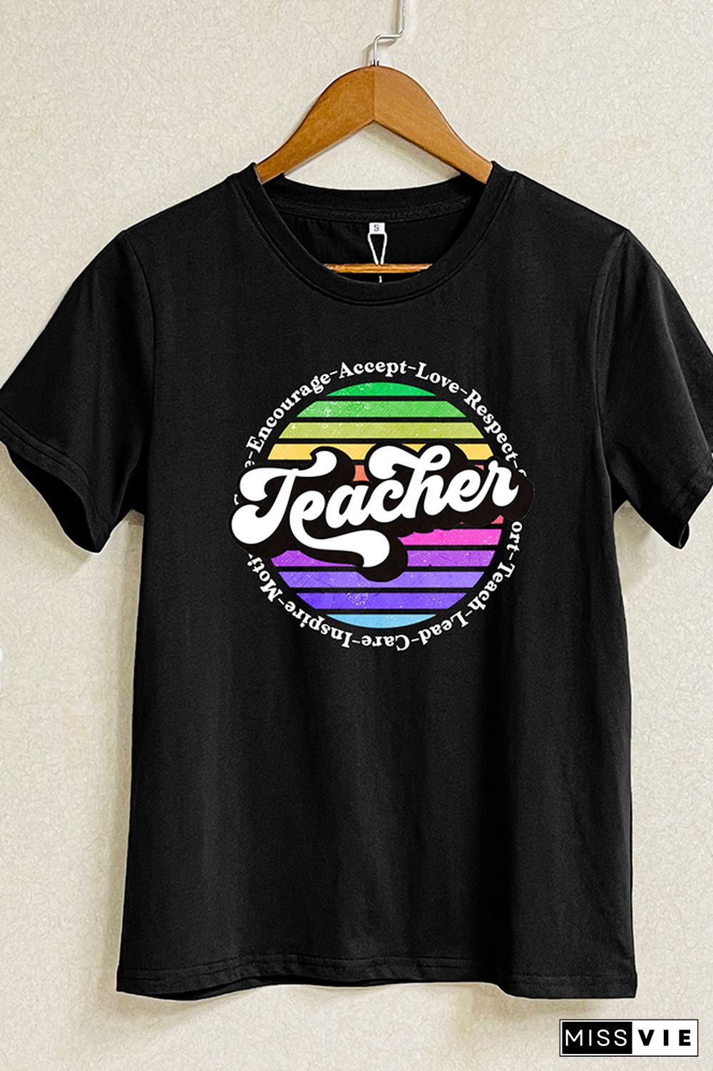 Colorful Teacher Retro Circle Short Sleeve Graphic Tee Wholesale