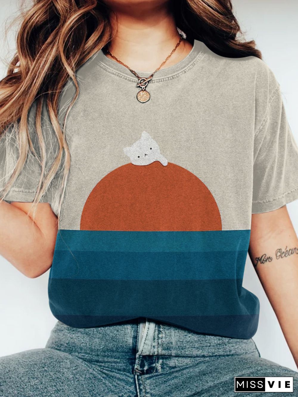 Abstract Creative Lazy Cute Cat Painting Art T-Shirt