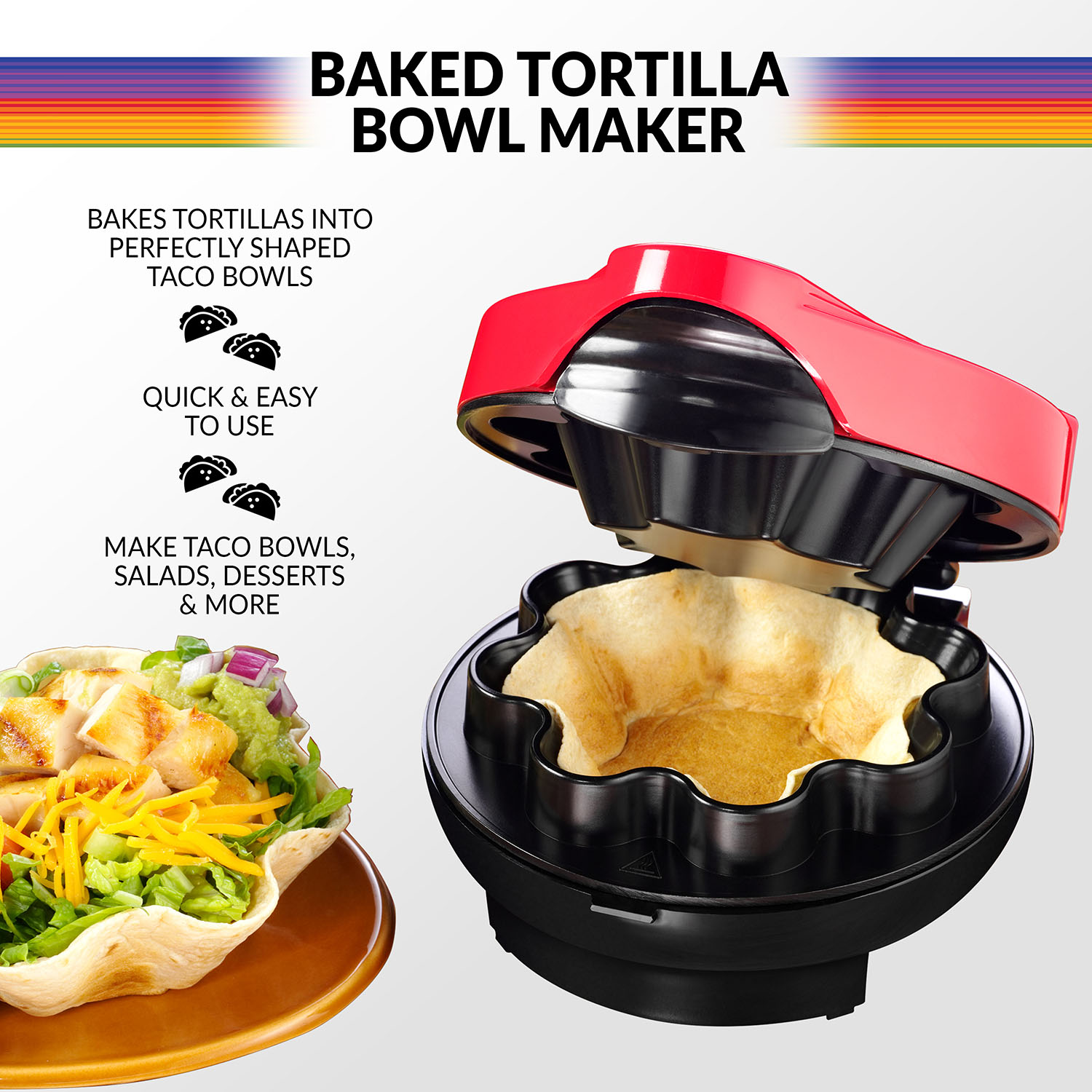 Taco Tuesday TTTB1RD Baked Tortilla Bowl Maker， Holds 8 or 10 Inch Tortillas