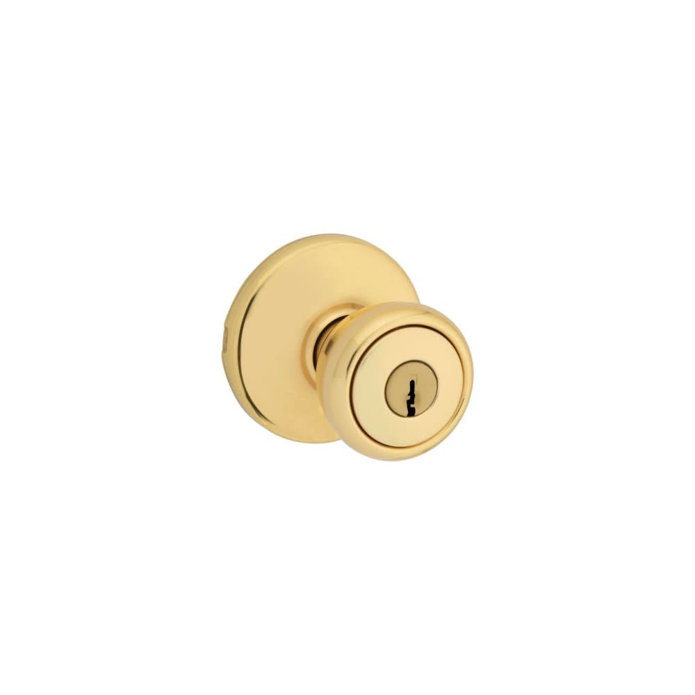 Kwikset Tylo Door Knob Polished Brass Exterior Keyed Entry Round