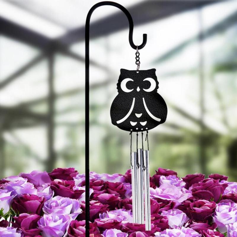 Metal Bell Tube Wind Chimes Stake Garden Flowerpot Bonsai Decor Owl