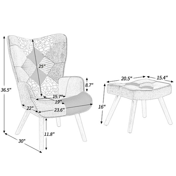 Accent Chair with Ottoman， Living Room Chair and Ottoman Set， Comfy Side Armchair for Bedroom