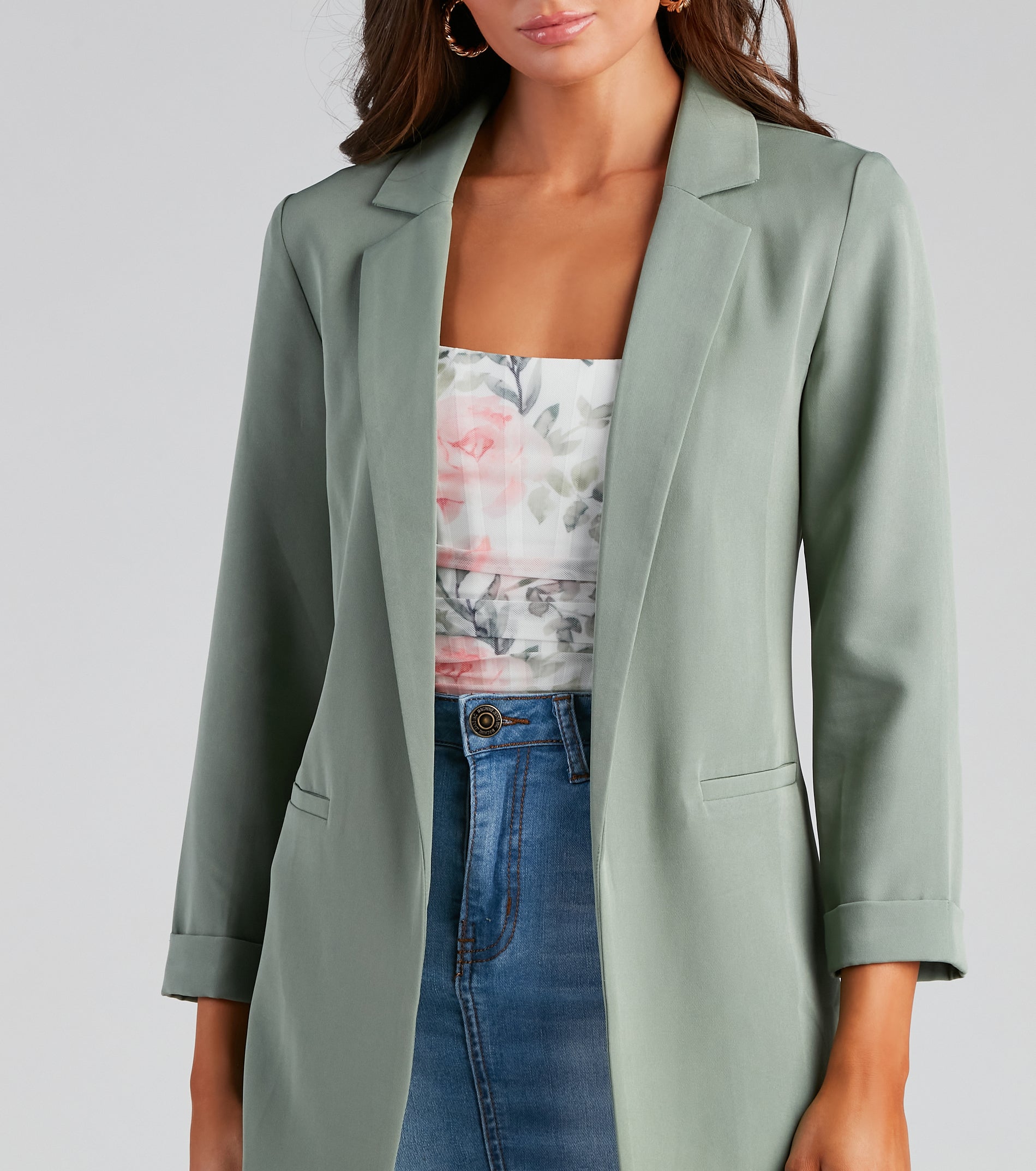 Biz Call 3/4 Sleeve Boyfriend Blazer