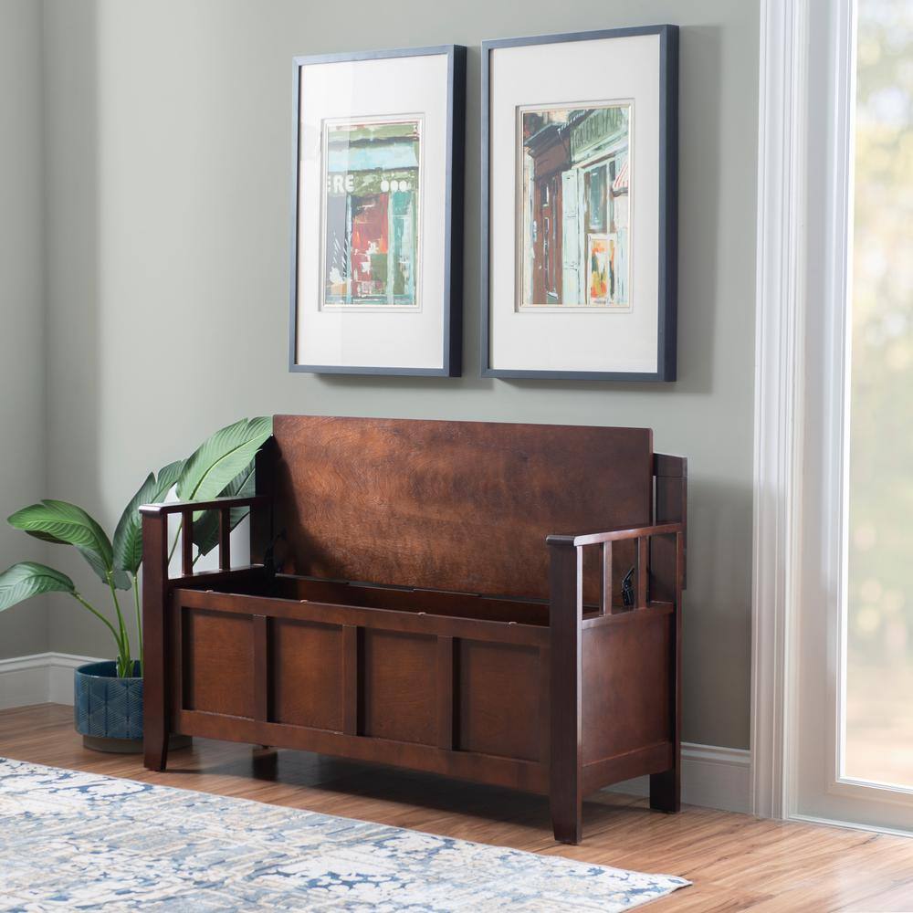 Linon Home Decor Cynthia Chinese Hardwood MDF Plywood Storage Bench in Walnut 83985WAL-01-KD-U