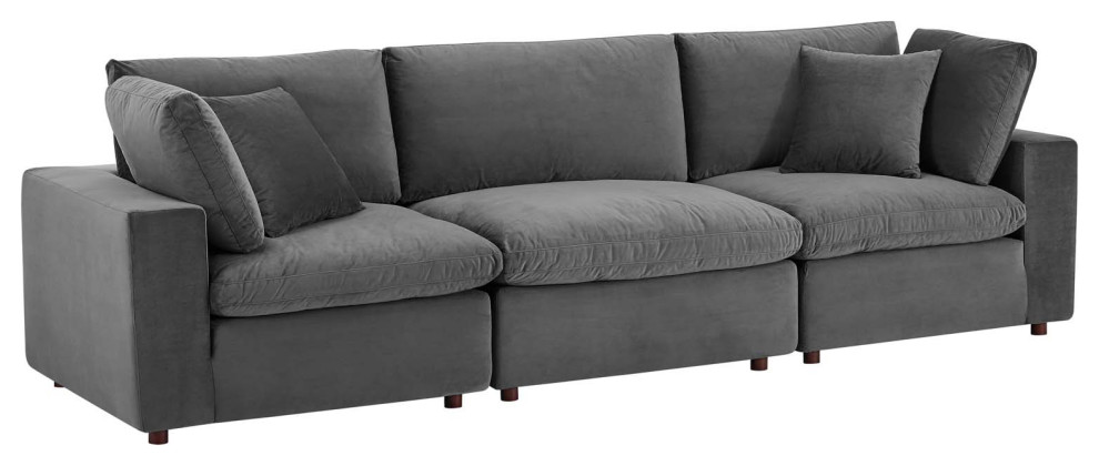 Commix Down Filled Overstuffed Performance Velvet 3 Seater Sofa   Transitional   Sofas   by Beyond Design  ampMore  Houzz