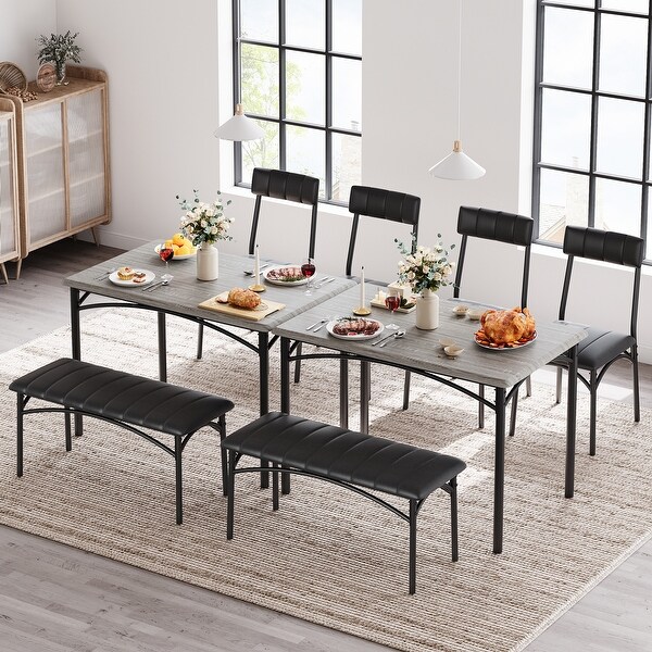 Dining Table Set for 4 with Upholstered Chairs and Bench