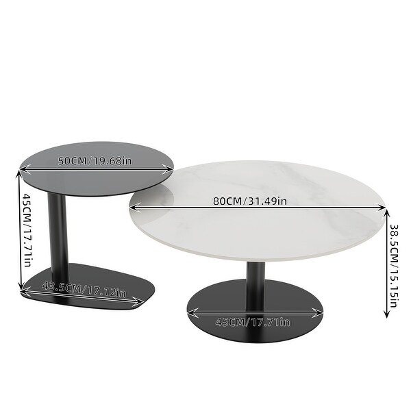 Round Nesting Coffee Table Set of 2 Modern Cocktail Table with Metal Frame for Living Room Small Spaces Bentley White and Grey