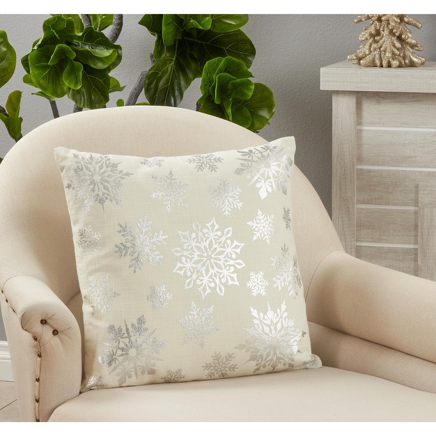 Saro Lifestyle Foil Print Snowflake Throw Pillow With Poly Filling