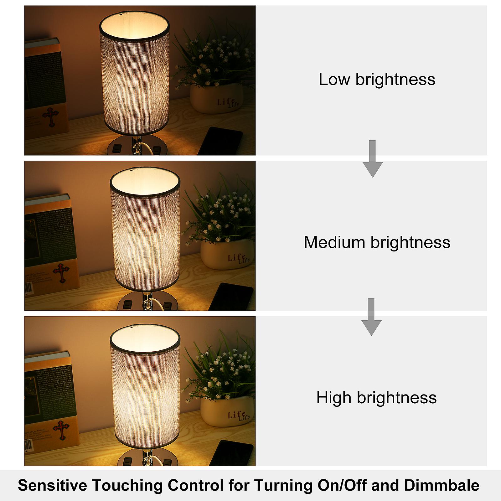 A C 110130v Bedside Table Lamp Desk Light Nightstand Lamp Dual Usb And Dual Socket Sensitive Touching Control/ 3 Levels Dimmable Brightness Adjustable