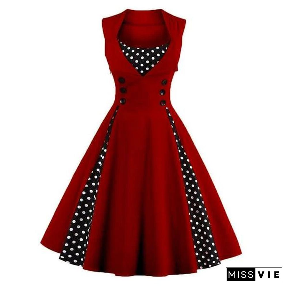 Plus Size Women Robe Retro Vintage Dress Dot Swing Pin Up Summer Party Dresses