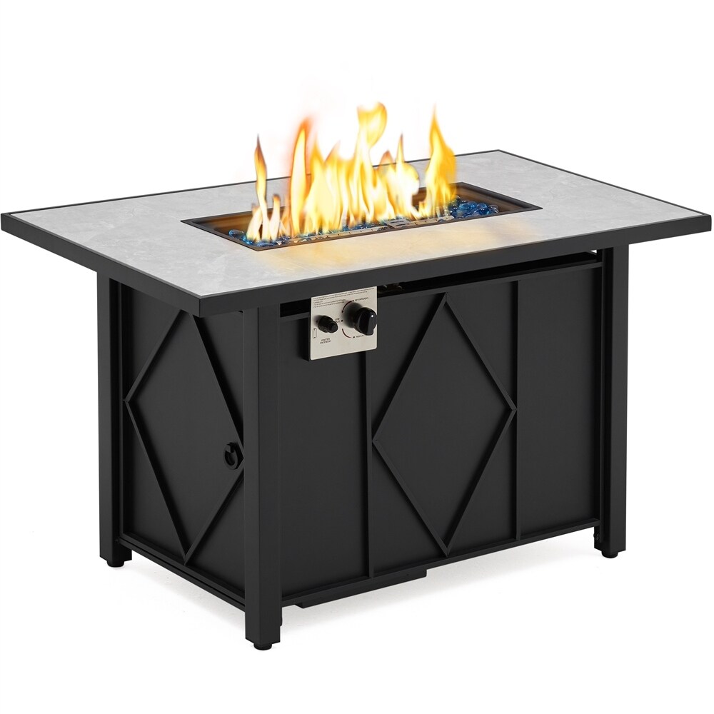 Yaheetech 43in Propane Fire Pit with Ceramic Tabletop Steel Base