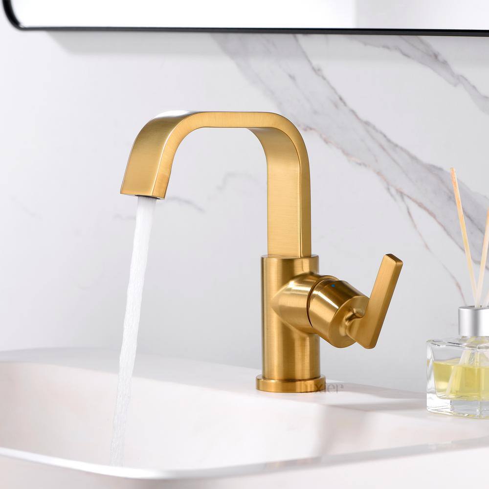 LUXIER Single Hole Single-Handle Bathroom Faucet with drain in Brushed Gold BSH14-SG