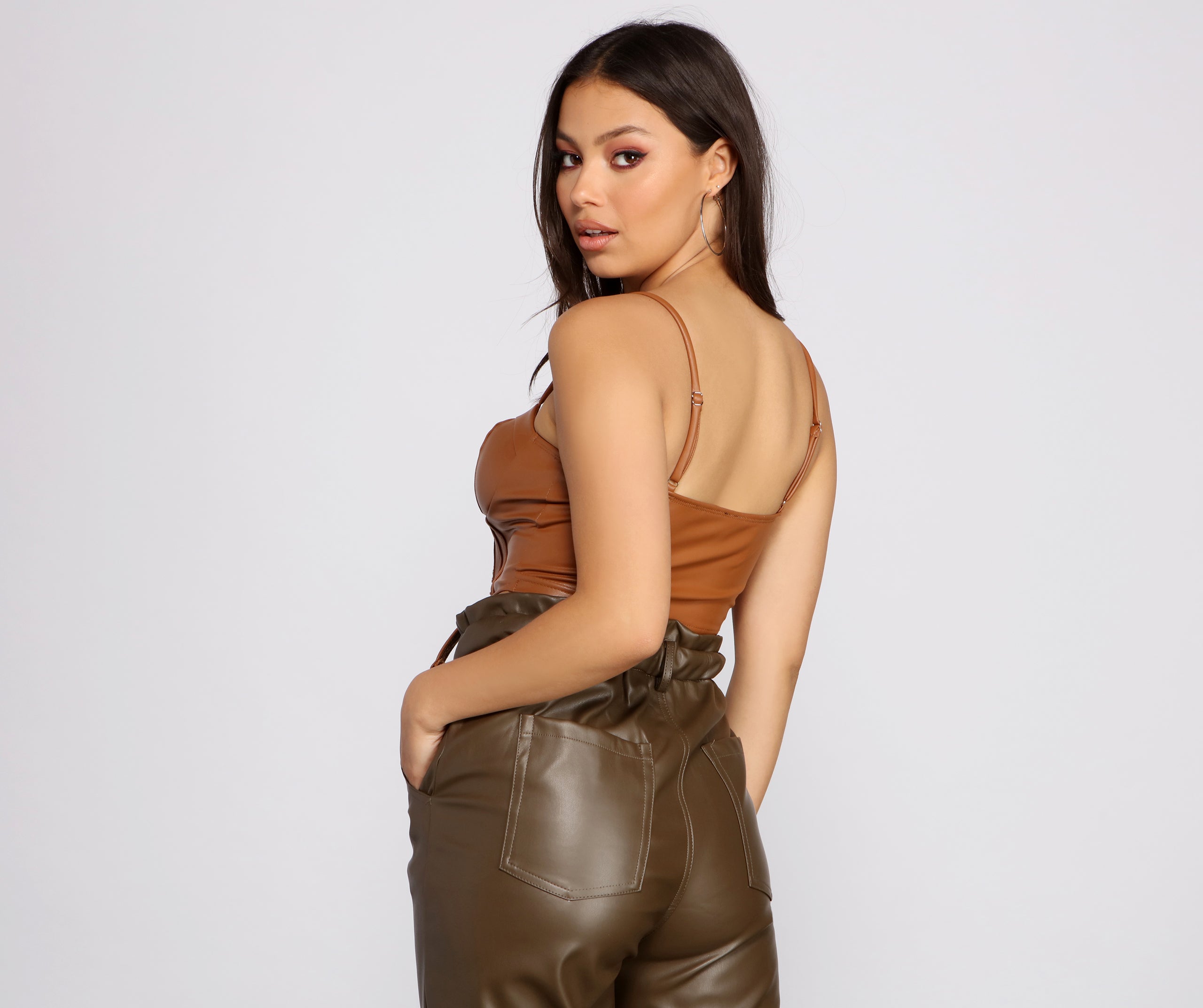 Edgy Glam Cropped Faux Leather Bustier