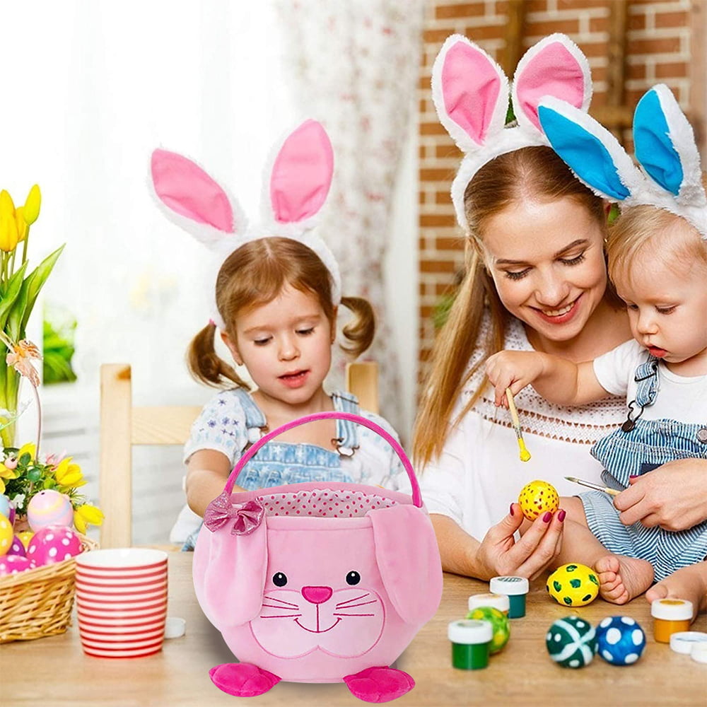 Movsou Easter Bunny Basket, Suitable for Girls and Boys Easter Party Gift Pink