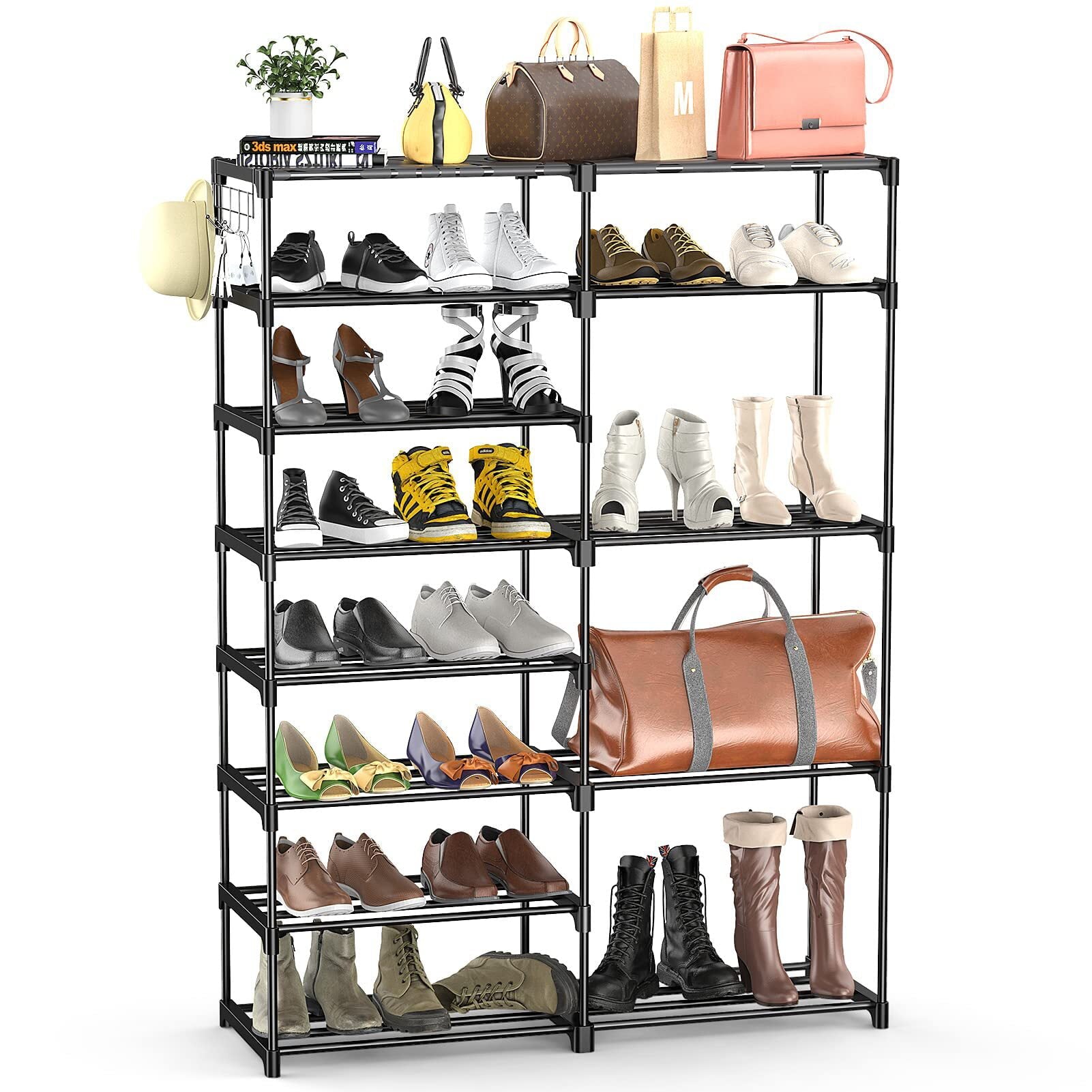 FAFIAR 8 Tier Shoe Rack Organizer for Closet 24-30 Pairsandnbsp;Boots Storage Shelf Metal Black