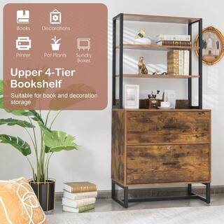 Costway Coffee 2-Drawer Vertical File Cabinet with Lock and Bookshelf Letter Size Filing Cabinet CB10233CF