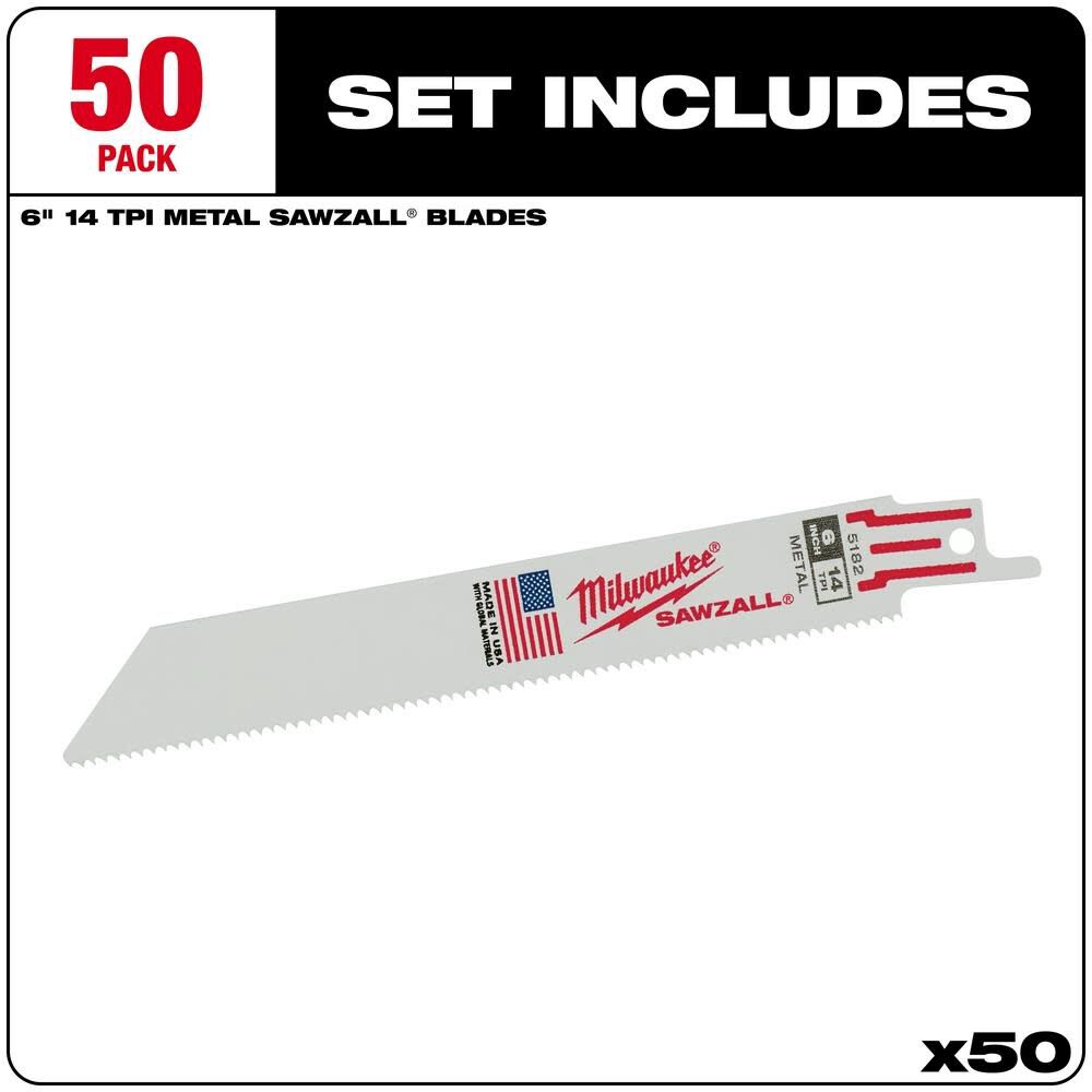 Milwaukee 6 in. 14 TPI Thin Kerf SAWZALL Blades (50 Pack) 48-01-6182 from Milwaukee