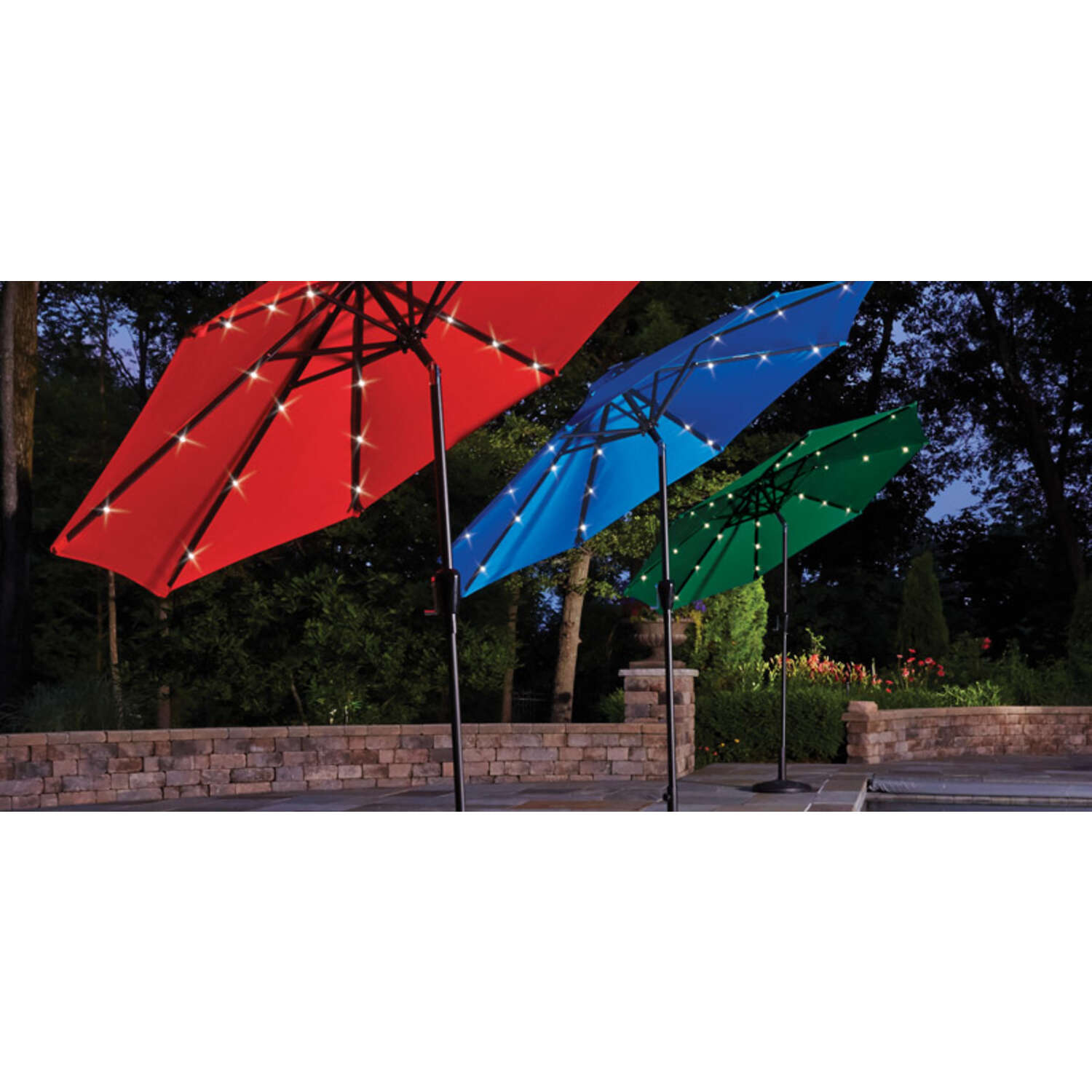 Living Accents 9 ft. Tiltable Hunter Green Solar Market Umbrella