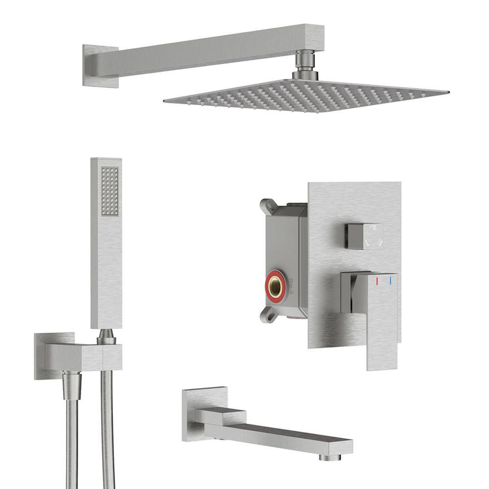 GIVING TREE 3-Spray Patterns with 1.8 GPM 12 in. Tub Wall Mount Dual Shower Heads Handshower in Brushed Nickel XLHDDTSH0005