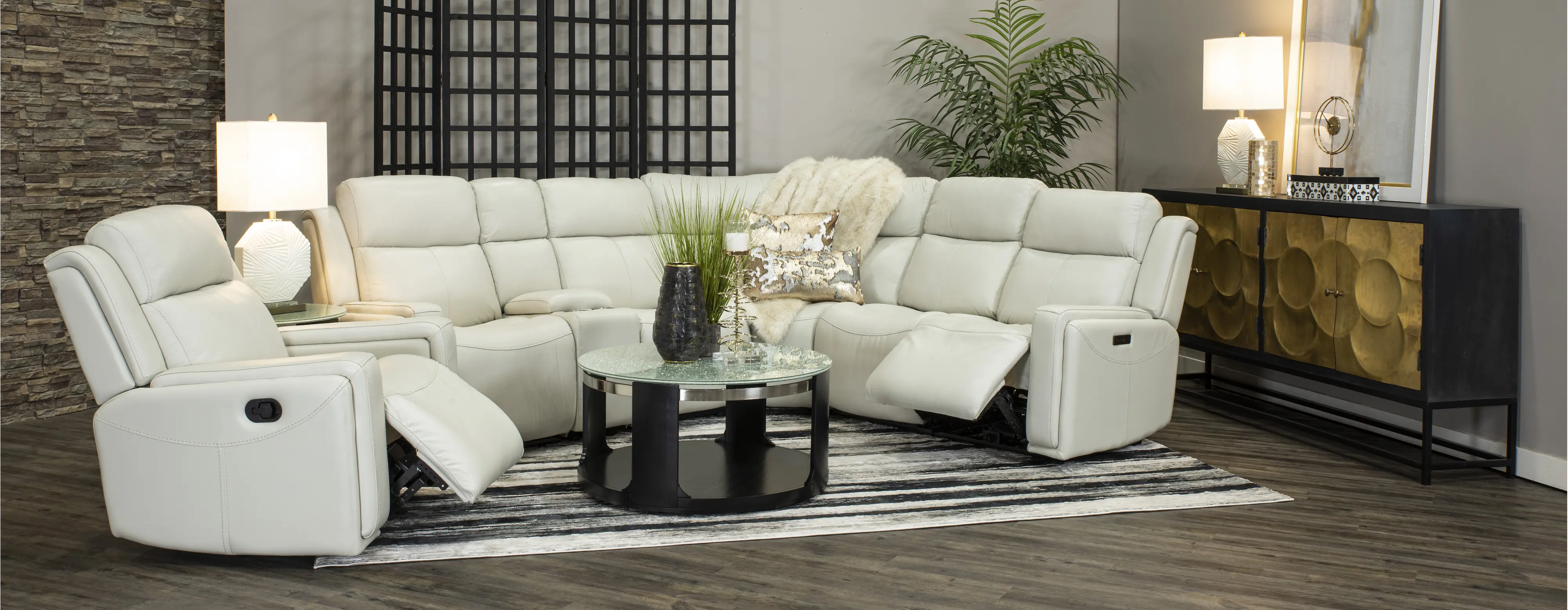 Stratus Ice White Leather-Match Power Reclining Sectional