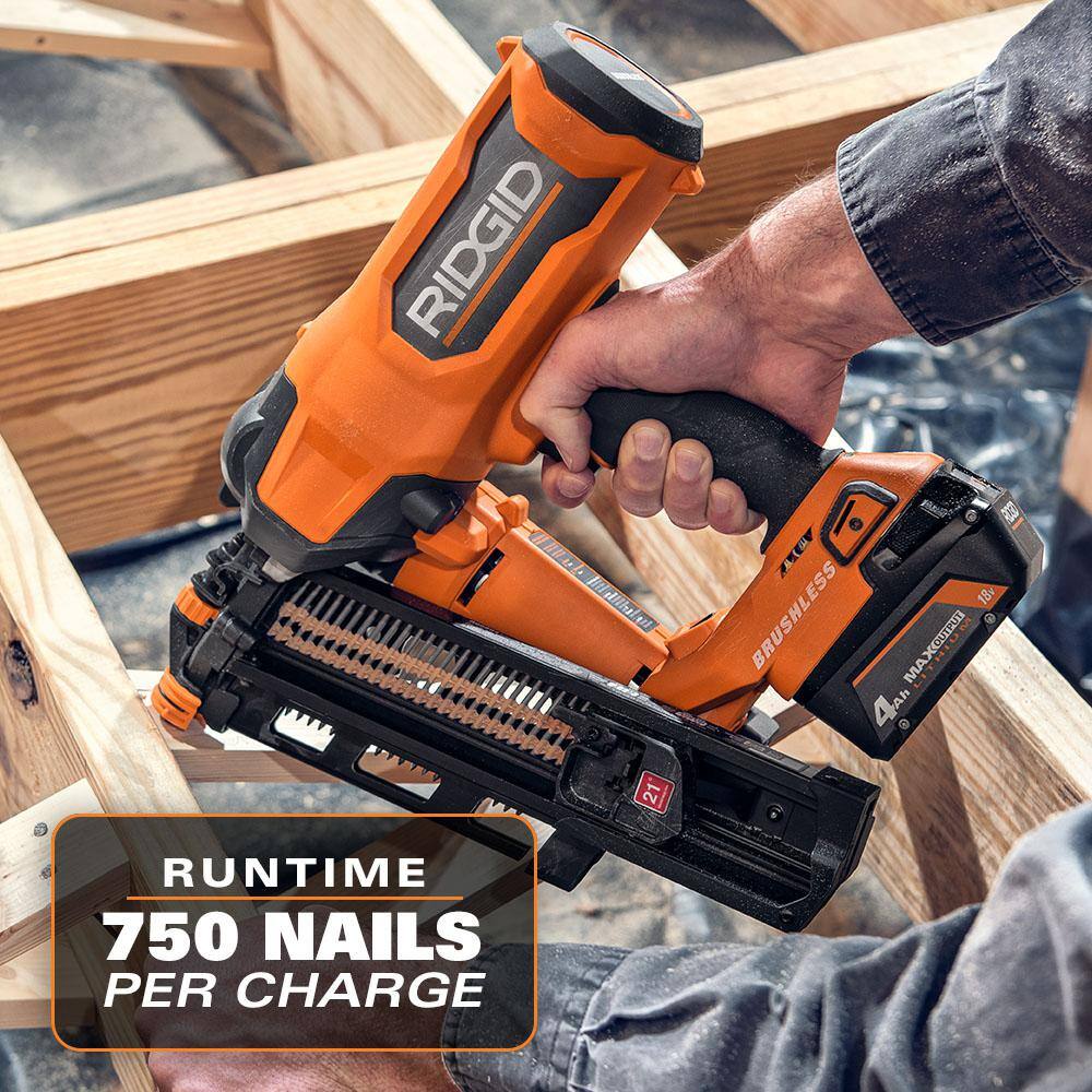 RIDGID 18V Brushless Cordless 21 3-12 in. Framing Nailer with 18V 6.0 Ah MAX Output Lithium-Ion Battery R09894B-AC840060