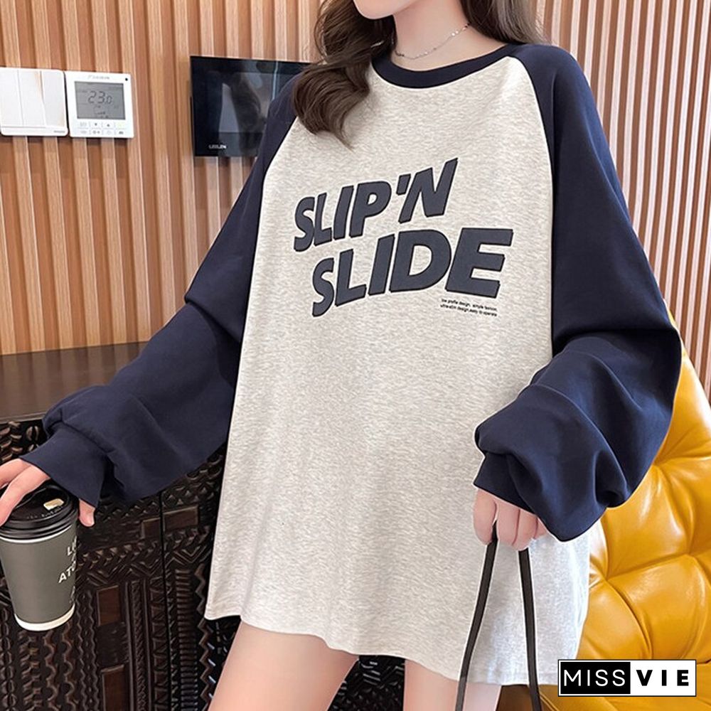 Spring Autumn Casual Letter Sweatshirt Women O Neck Long Sleeves Student Clothes Korean Fashion Print Clothes For Teens New2022