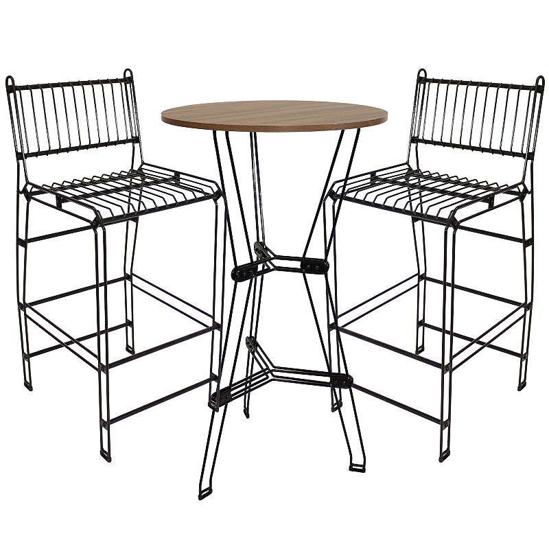 Sunnydaze Modern Wire Steel 3-Piece Indoor Bar Set with Table - Brown