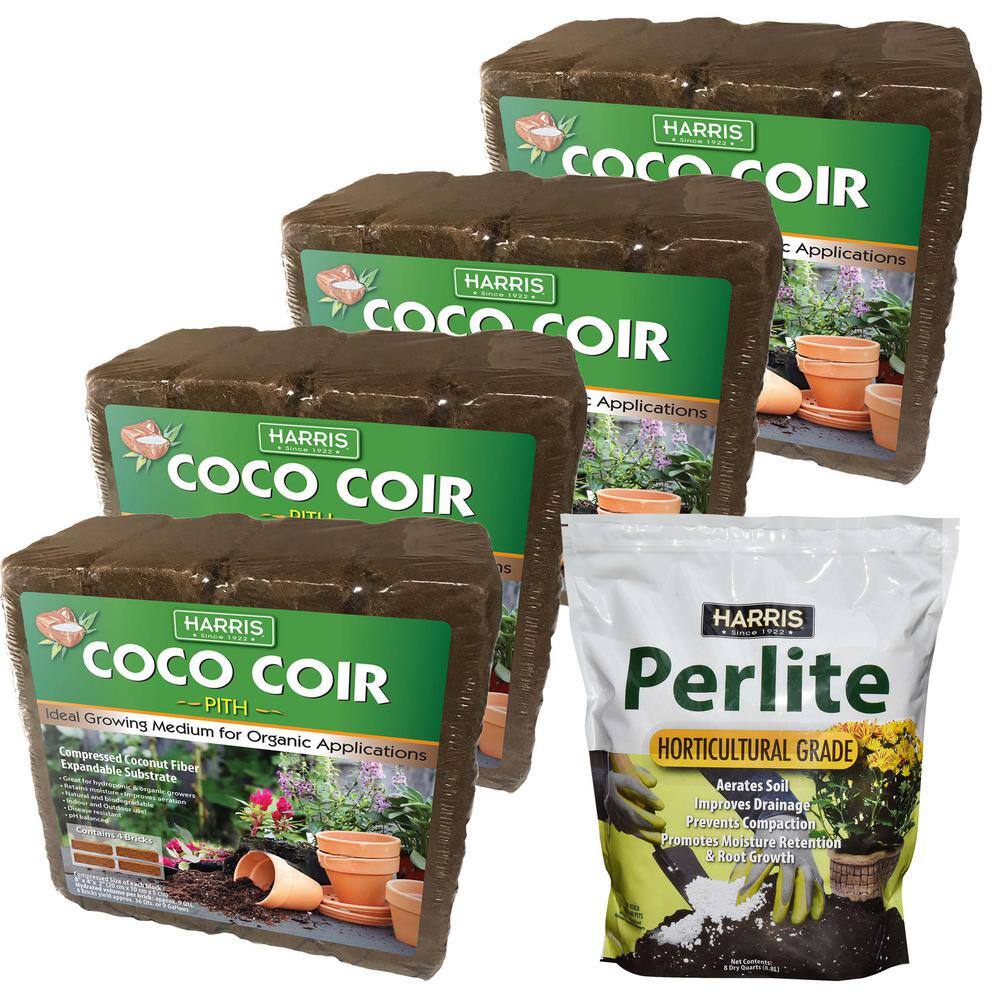 Harris 36 Gal. Expanding Coco Coir Pith (16 Brick4-Pack) and 8 Dry Qt. Premium Horticultural Perlite 4COCO4-PERL8